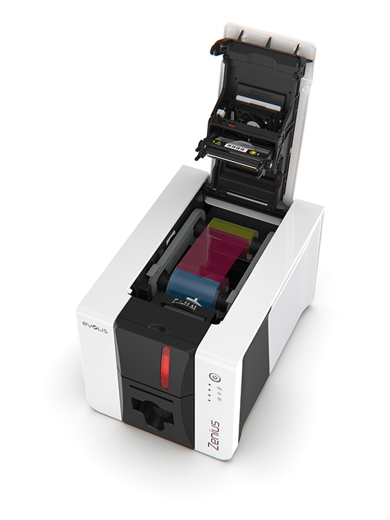 Evolis Zenius 2 värinauhakotelo auki.